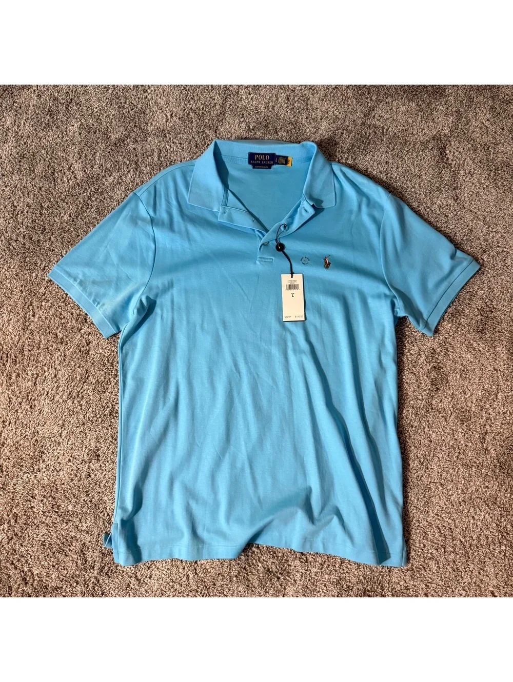 Polo Ralph Lauren Classic Fit Blue Cotton Polo Shirt Size Large